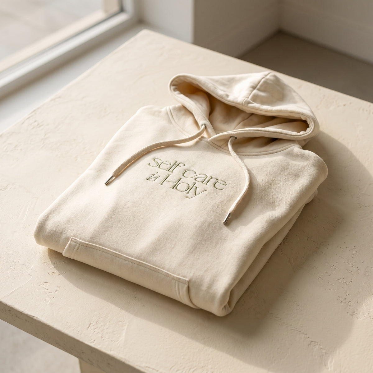 Self Care Is Holy | Embroidered Cream Hoodie